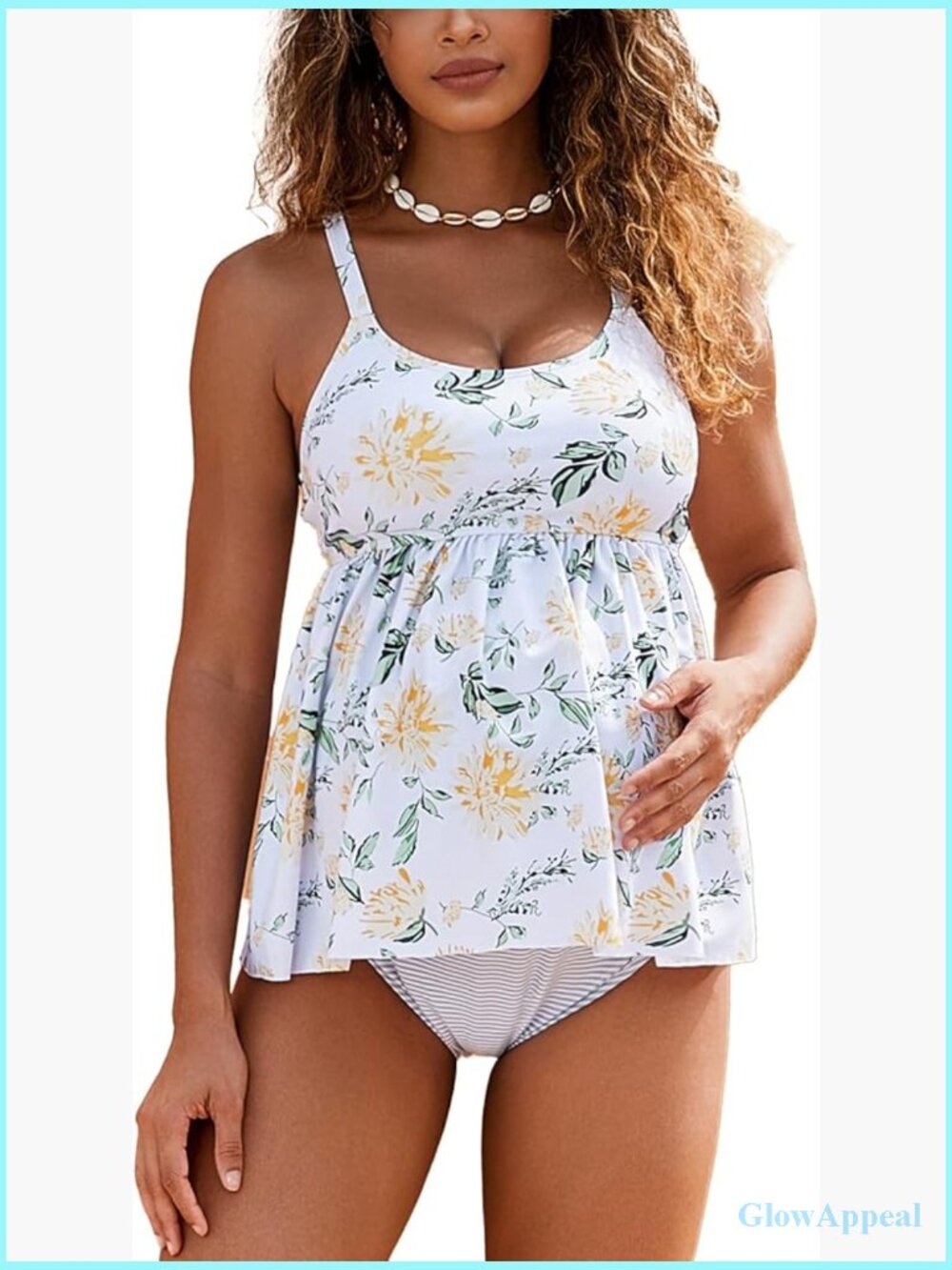 Maternity Tankini Set Adjustable Straps Ruffle Hem Quick-Dry Swimwear